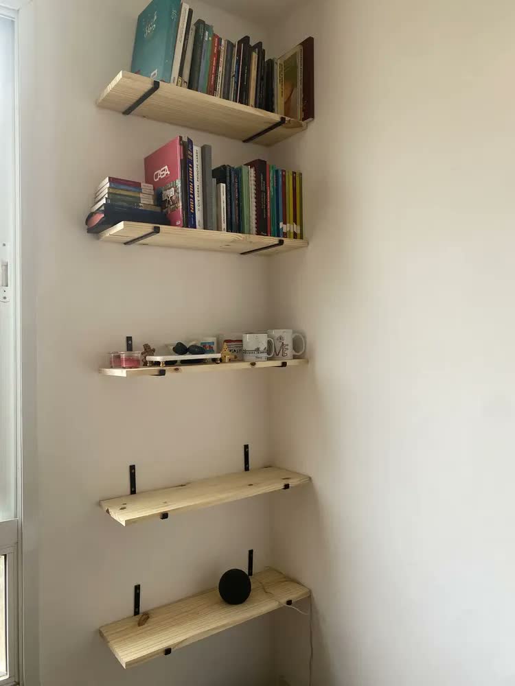 foto de Kit 12 Mão Francesa Invertida Stuepp Decor 20cm Ferro com 5mm Resistente Furo de fixação para tábua
