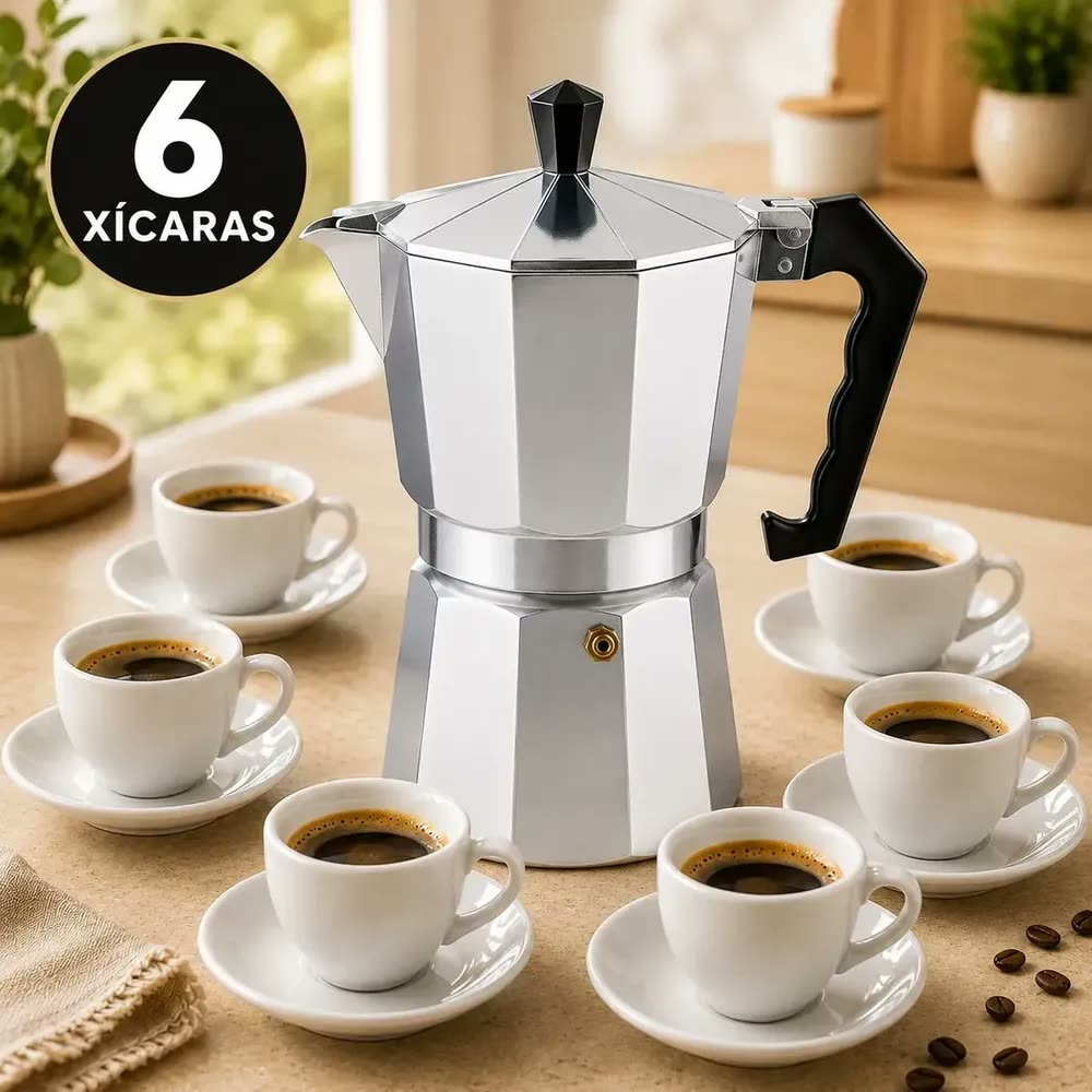 foto de Cafeteira Italiana Moka Alumínio 6 Xícaras Café Expresso Espresso Para Fogão Manual Tradicional Resistente 300 Ml Casa Premium Sólar