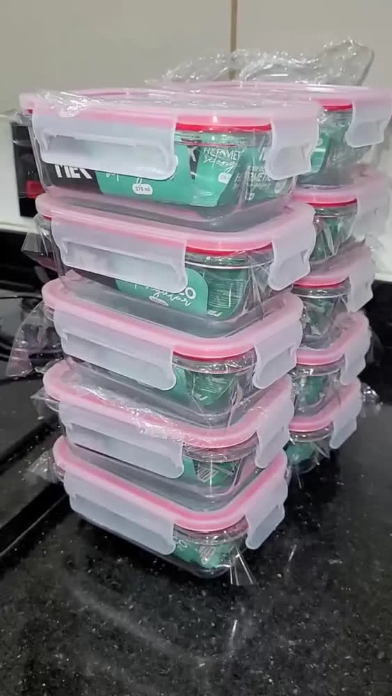 foto de Kit 10 Potes de Vidro Herméticos 370ml Marmita Fitness Freezer Microondas Organizador de Alimentos Reutilizável para Refeições MLO SHOP
