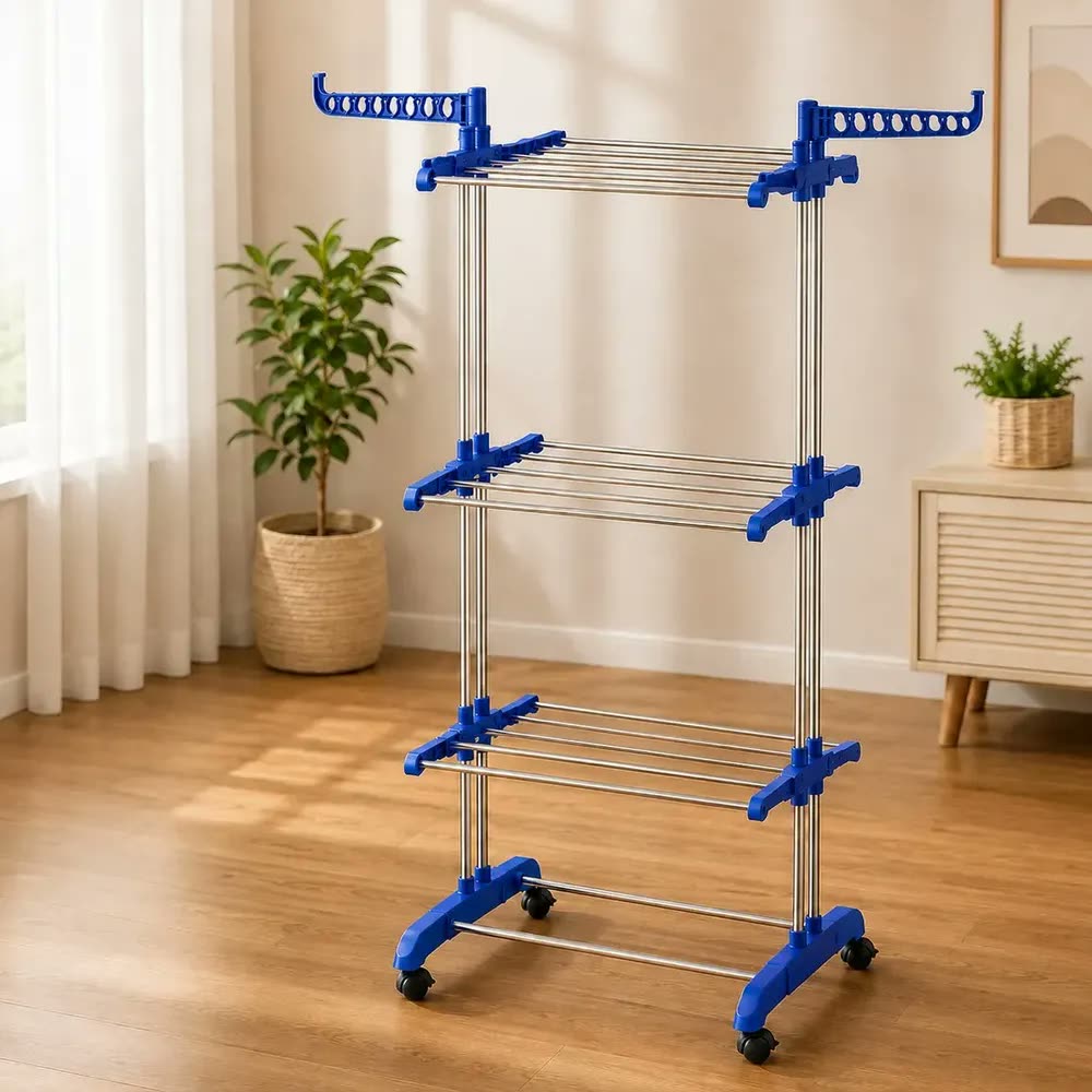 Varal De Pé Grande 3 Andares Com Rodinhas Vertical Hgic Azul