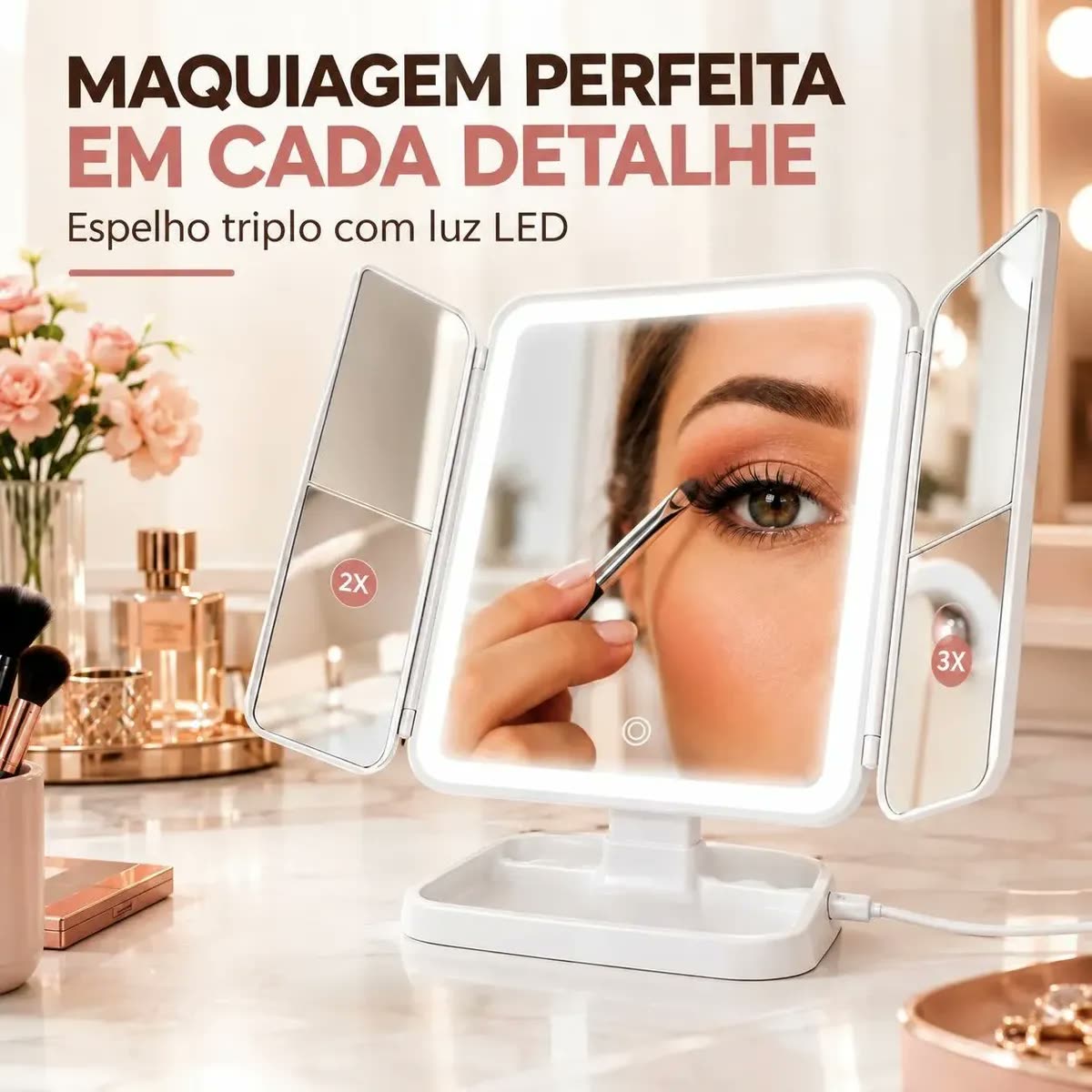 foto de Espelho De Maquiagem Com Luz Led Portátil