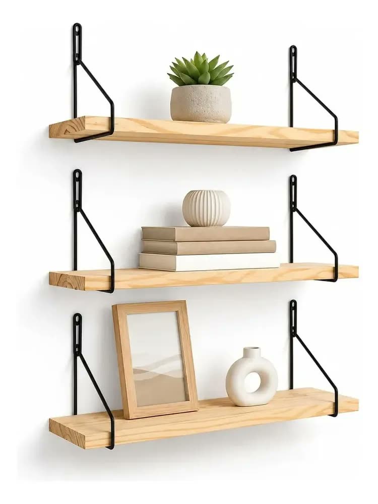Kit 3 Prateleiras Parede Livros Madeira Mdf 40x30 Decorativa Madeira/preto