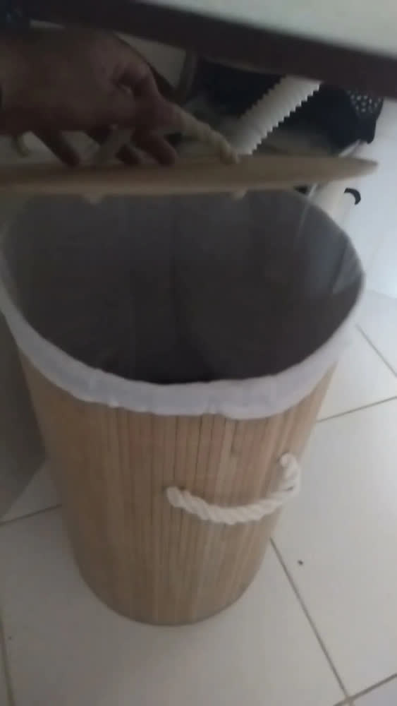 foto de Cesto De Roupa Bambu Redondo 60 Litros Lavanderia Banheiro Bege Liso