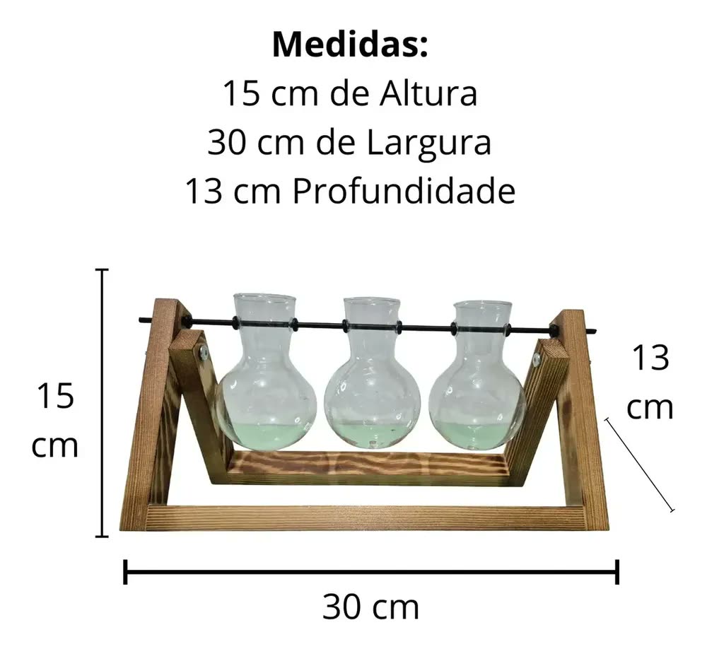 Vaso Decorativo Vidro 2 Vasos Sala Presente Hidroponia Terra Marrom 3 Vasos Id