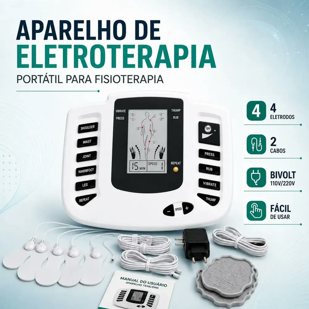 foto de Aparelho Estimulador Muscular Elétrico Portátil DOK para Fisioterapia e Relaxamento com Eletrodos