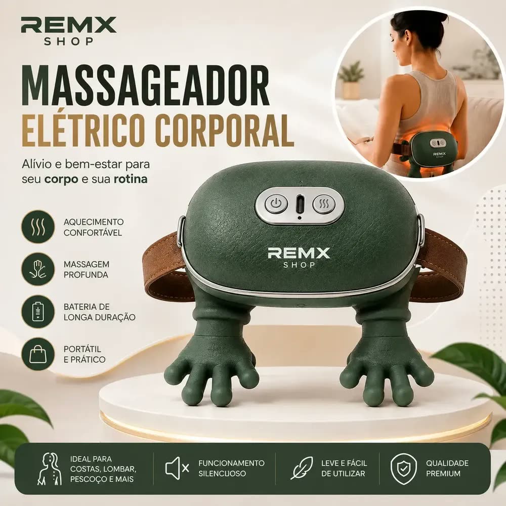 foto de Massageador Mãozinha 3D Pescoço Ajustável Ombro Recarregável Elétrico Com Aquecimento Massagem Relaxante Alivio Muscular Cervical Lombar Costas Tensão Dores Portátil Sem Fio USB-C Remx Shop