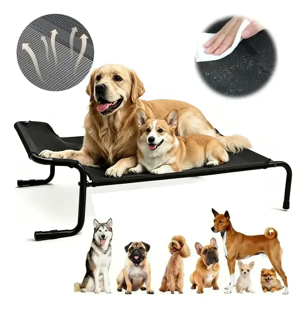 foto de Cama Suspensa Elevada Cachorro 120x72x30cm Super Grande Até 60kg Yesop Brand Textilene Preto