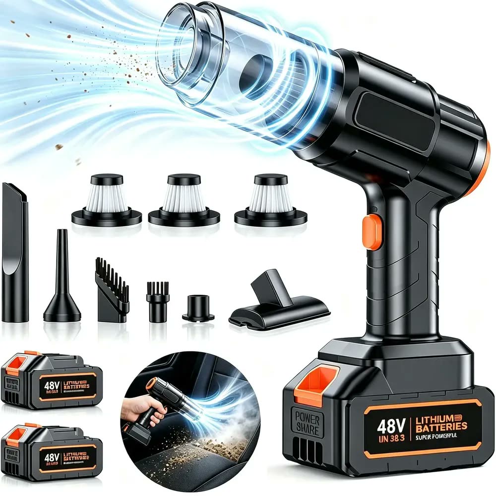 Aspirador De Pó Portatil Recarregável Turbo 48v 13000mah 2 em 1 Casa Sem Fio Automotivo Elétrico Soprador Para Casa Carro Escritório Usb