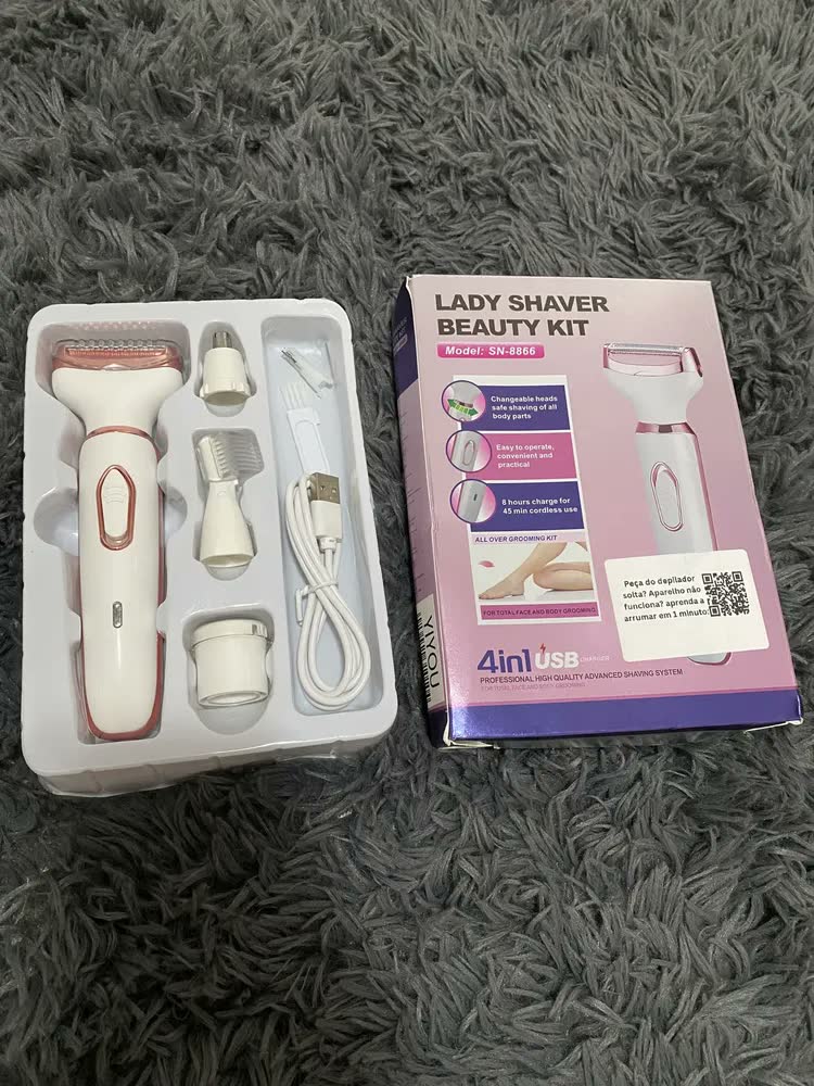 foto de Depilador Elétrico Feminino e Masculino Indolor 4 Em 1 Corporal Recarregável USB Aparador Íntimo Removedor de Pelos Facial Nariz Orelha Sobrancelha Sem Dor Portátil Multifuncional VETKA BEAUTY