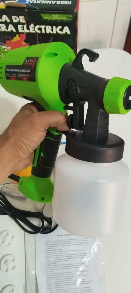 foto de 1200w 1000ml Pistola Para Pintar Eléctrica Profissional 32000rpm Compressor Portatil Pulverizador Jato Hvlp Tinta Com 4 Bicos 3 Spray Regulações Gravidade Bomba Pintar Prevenção Refluxo De Parede/Port