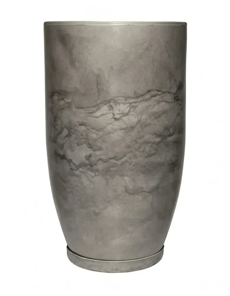Vaso para Plantas Cone Decorativo Polietileno com Prato 48x29cm Grafite Luxo Grande Resistente para Jardim Sala Varanda Área Externa Interna Flores Folhagens Decoração Moderna Elegante Durável