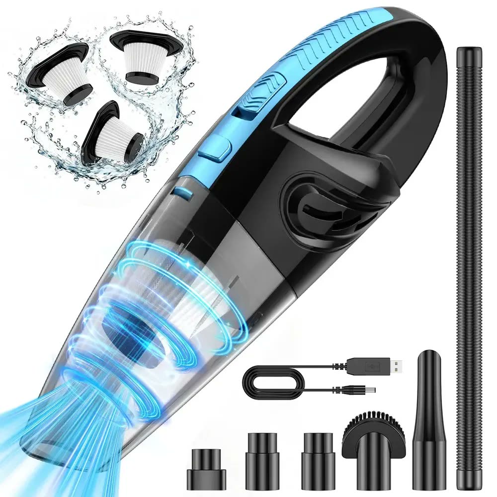 Aspirador de Pó Portátil Sem Fio, Motor Potente 240W, 60000RPM e Sucção 12000Pa, Bateria Recarregável 6000mAh, Aspirador de Mão com 3 Bicos, 3 Filtros Laváveis, 25min Autonomia para Carro Casa Escritó