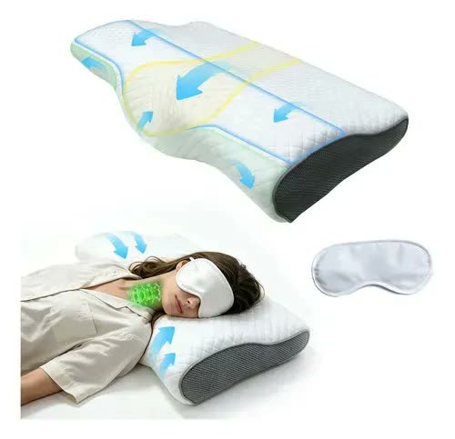 BETWO Travesseiro Cervical Ortopédico Ergonômico para Alívio de Dores no Pescoço, Ombros e Coluna, Espuma Viscoelástica, Suporte Cervical, para Dormir de Lado,Costas e Barriga Confortável,Cinza-branco