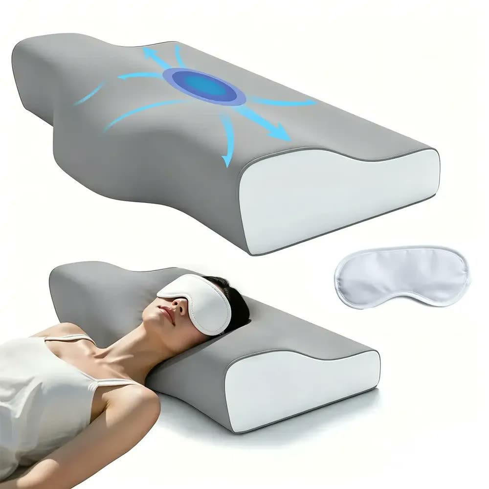 BETWO Travesseiro Cervical Ortopédico Ergonômico para Alívio de Dores no Pescoço, Ombros e Coluna, Espuma Viscoelástica, Suporte Cervical, para Dormir de Lado, Costas e Barriga Confortável, Cinza