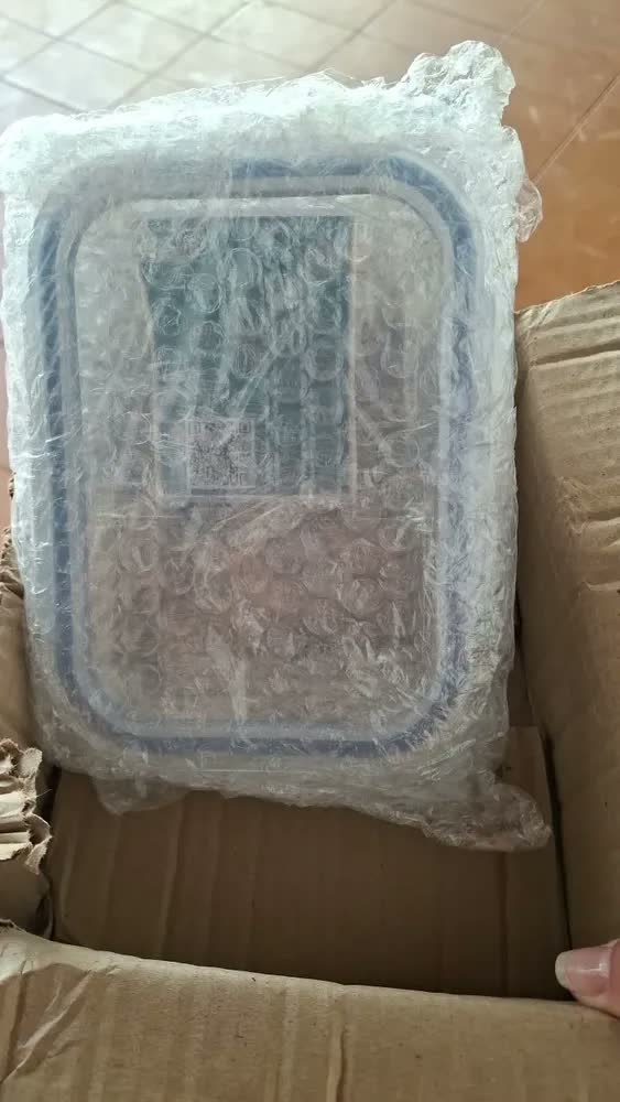 foto de Pote Hermético 640ml Divisória Marmita Vidro Freezer Forno Azul-claro
