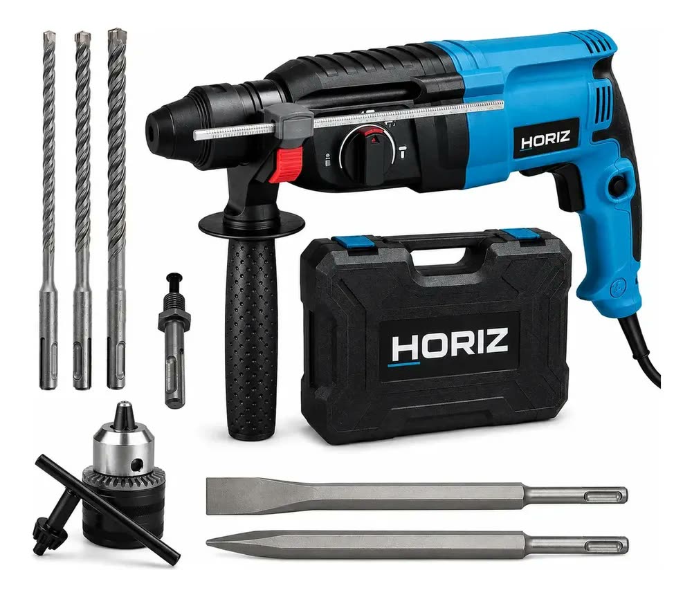 Martelete Perfurador Rompedor Profissional 26mm 1300w Sds Frequência 60 Perfurador Demolidor 3 em 1 Potente para Concreto Parede Obra com Maleta e Acessórios 110v Cor Azul Marca Horiz