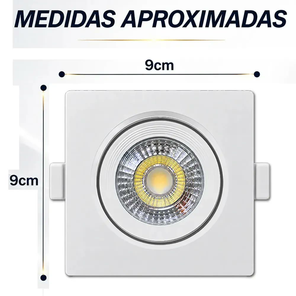 Kit 10 Spot Led Embutir Quadrado 9x9 Branco Quente 3000k Bivolt Direcionavel Teto
