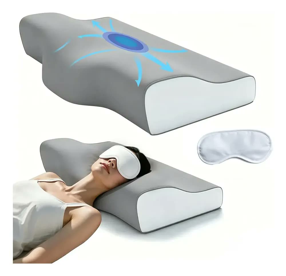 foto de Pluma Negra Travesseiro Cervical Ortopédico Ergonômico para Alívio de Dores no Pescoço, Ombros e Coluna, Espuma Viscoelástica, Suporte Cervical, para Dormir de Lado, Costas e Barriga Confortável,Cinza