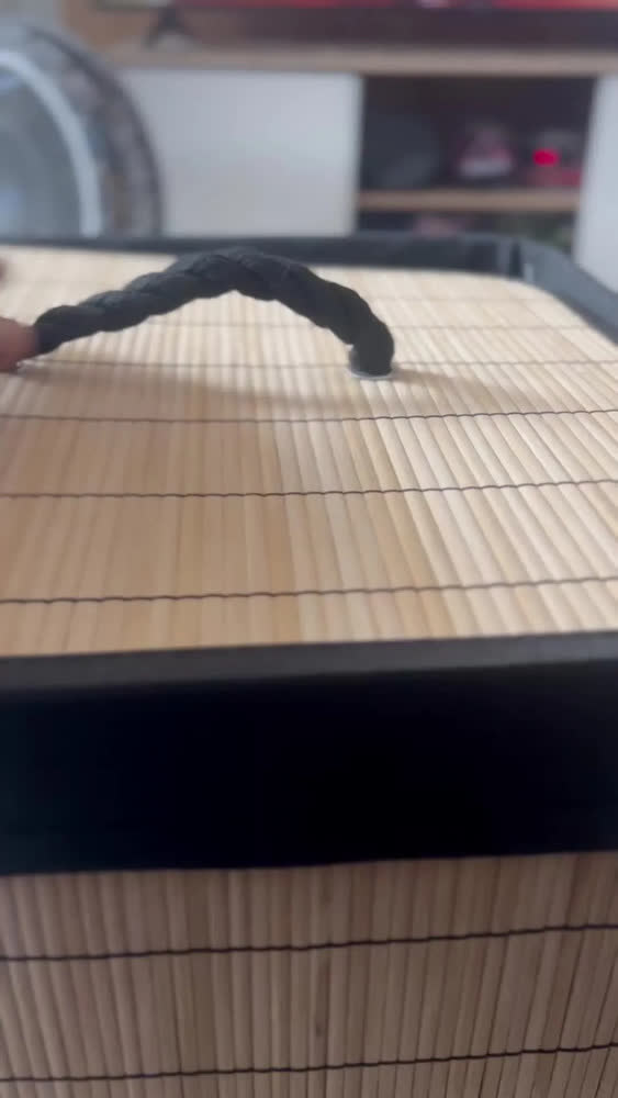 foto de Cesto Organizador De Roupa Suja Com Alça 75 Litros Bambu Dobrável Grande Com Forro De Linho Pítia
