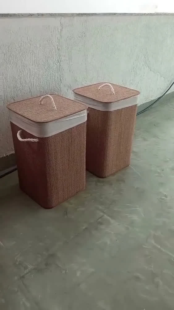 foto de Cesto de Bambu Dobrável 75L Organizador Banheiro Quarto Roupa Suja Com Alça Grande Com Forro De Linho Pítia