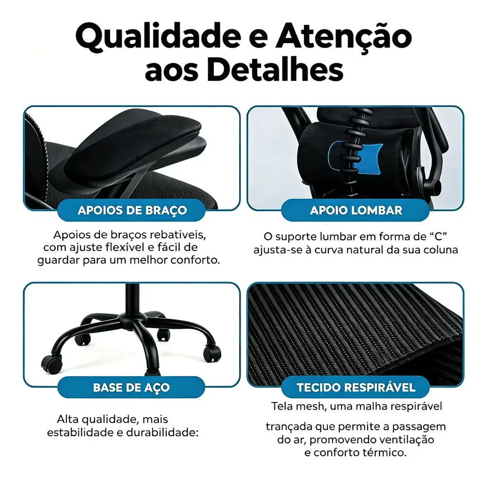 foto de Cadeira Ergonômica Mesh Preta Para Escritório
