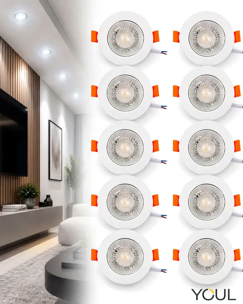 foto de Kit 10x Spot Led Redondo Luminária Embutir 5w Teto Gesso Cor Branco-Frio 6500K Estrutura Branco Marca Youl