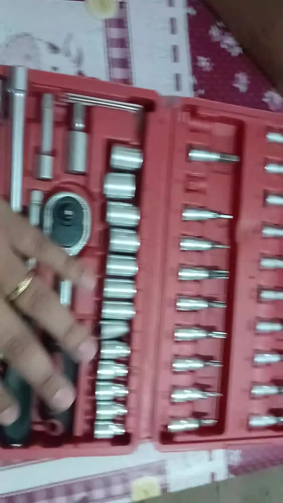 foto de Jogo Chave Canhão Cachimbo Soquete Sextavado com Catraca Reversível 46 Peças Kit Ferramentas Profissional Aço Cromado Bits Torx Allen Phillips Fenda Oficina Mecânica Automotiva Manutenção