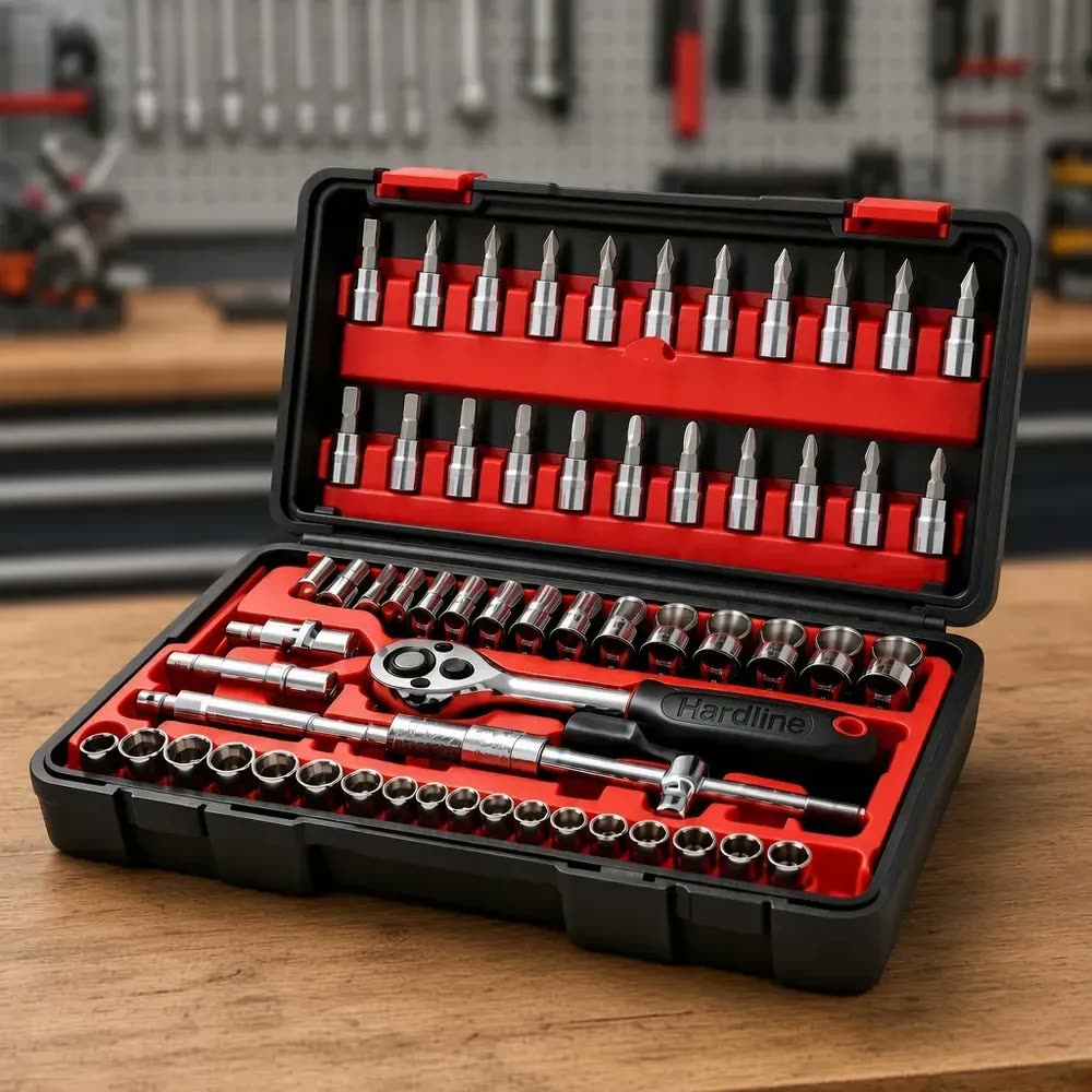 Jogo Chave Canhão Cachimbo Soquete Sextavado com Catraca Reversível 46 Peças Kit Ferramentas Profissional Aço Cromado Bits Torx Allen Phillips Fenda Oficina Mecânica Automotiva Manutenção