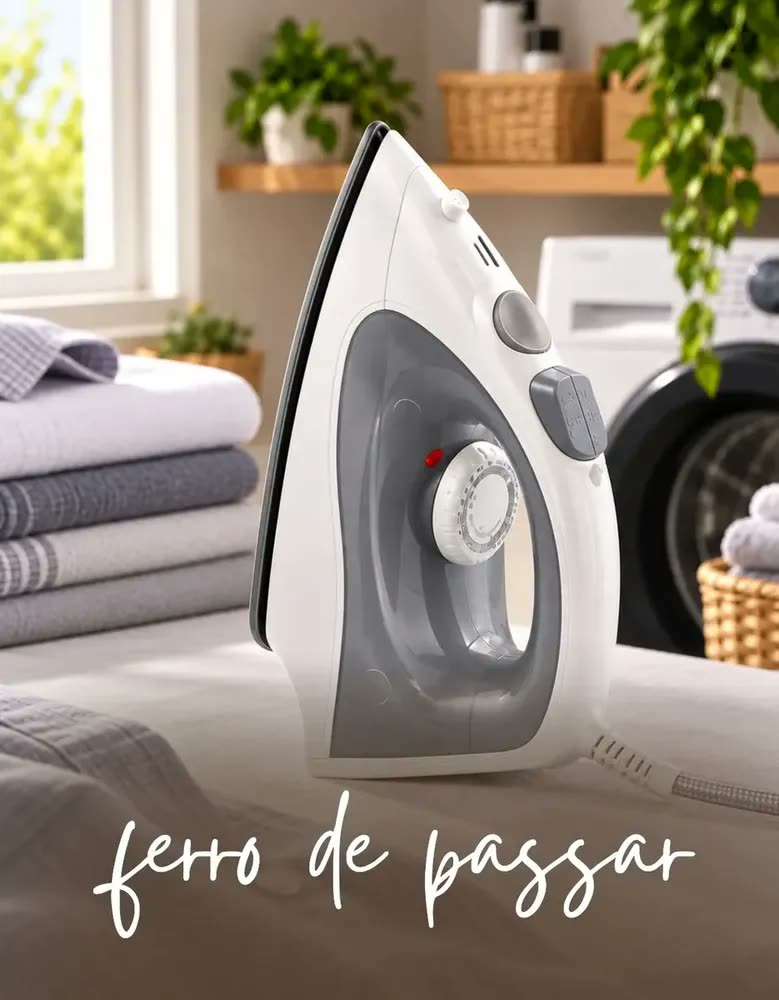foto de Ferro de Passar Roupa a Vapor Cinza 1500W Base Cerâmica Antiaderente Spray Água Vapor Vertical de Temperatura Ajustável Protetor de Botões Cabo Giratório 360 Graus Doméstico Viagem