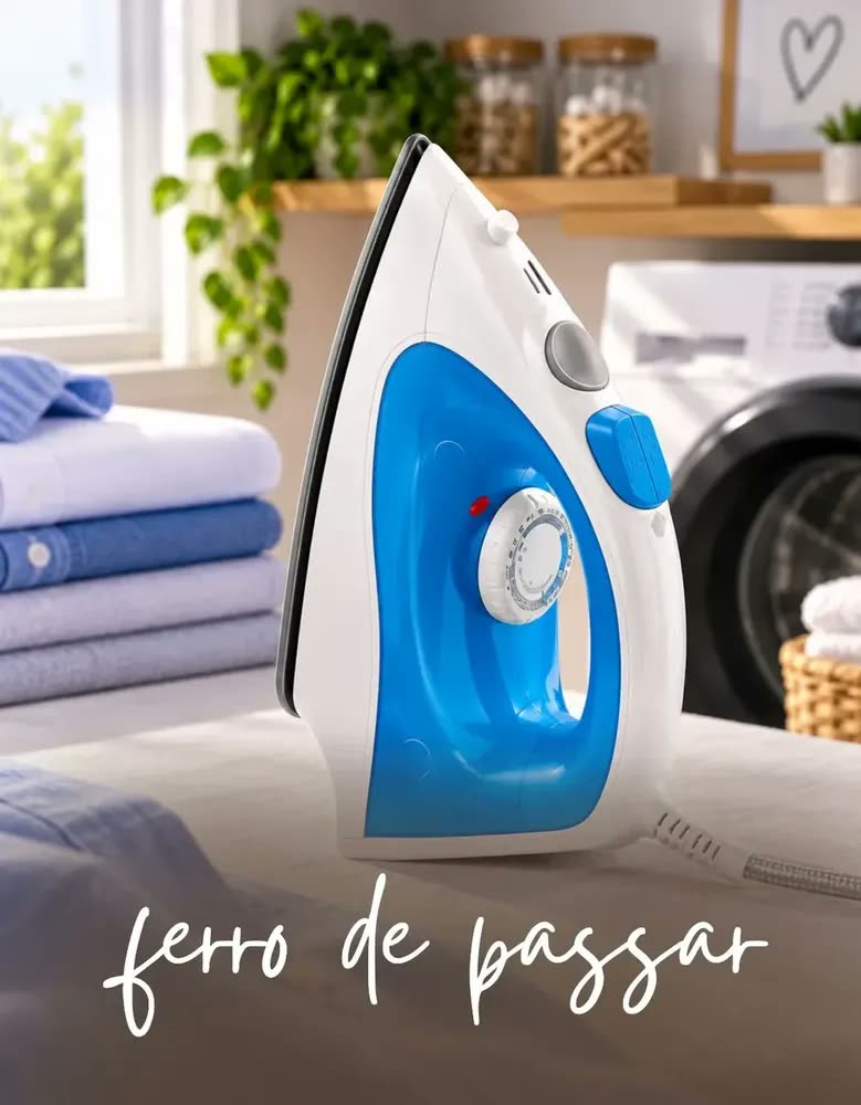 foto de Ferro de Passar Roupa a Vapor Azul 1500W Base Cerâmica Antiaderente Spray Água Vapor Vertical de Temperatura Ajustável Protetor de Botões Cabo Giratório 360 Graus Doméstico Viagem