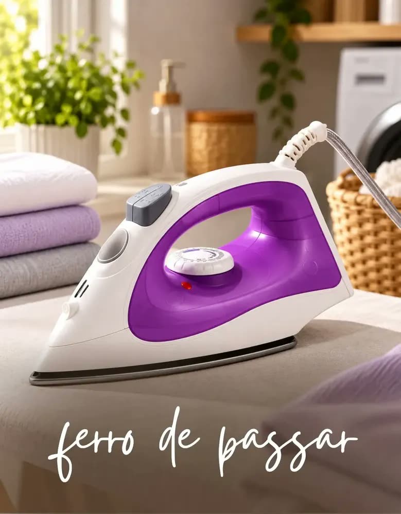 foto de Ferro de Passar Roupa a Vapor Violeta 1500W Base Cerâmica Antiaderente Spray Água Vapor Vertical de Temperatura Ajustável Protetor de Botões Cabo Giratório 360 Graus Doméstico Viagem