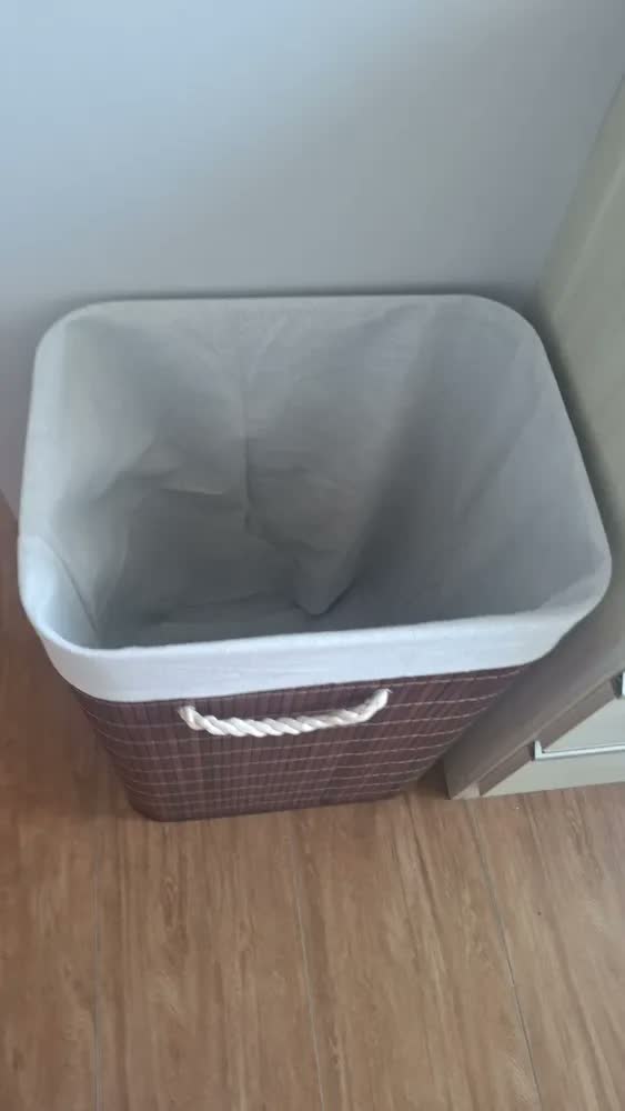 foto de Cesto de Roupa Suja Organizador Bambu 72L com Tampa e Alças Dobrável Grande para Lavanderia Banheiro Quarto Multiuso Marrom