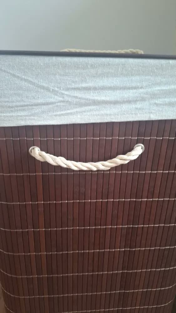 foto de Cesto de Roupa Suja Organizador Bambu 72L com Tampa e Alças Dobrável Grande para Lavanderia Banheiro Quarto Multiuso Marrom