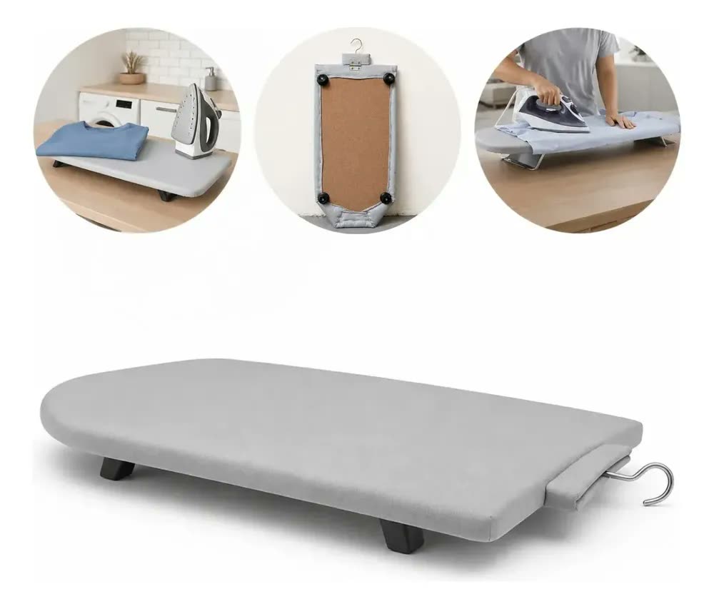 foto de Tábua Passar Roupa Pequena Portátil Térmica Compacta Mesa Lisa Cinza