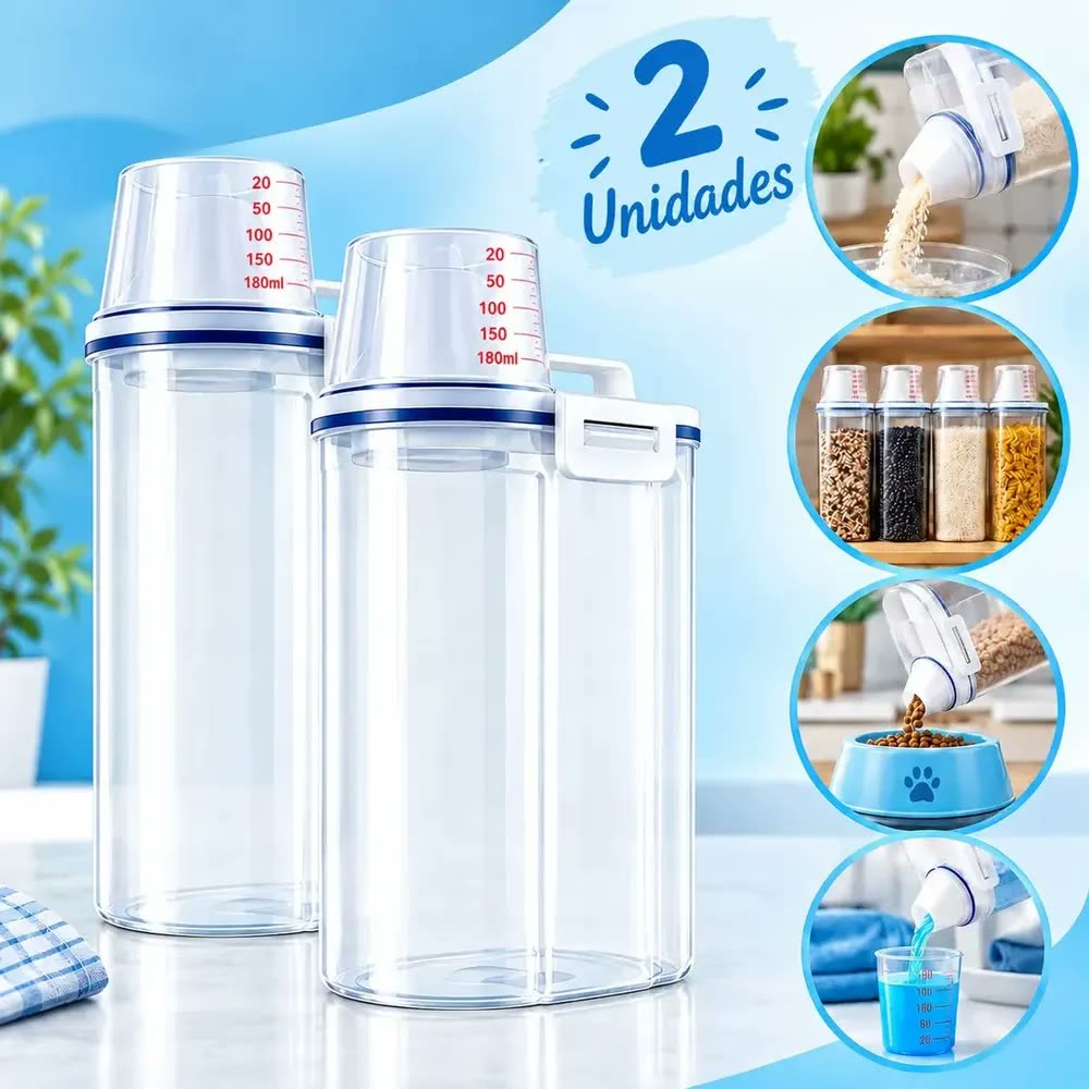 foto de Kit Potes Herméticos Laleli de 2,5 Litros para Alimentos e Sabão, Com Medidor e Trava