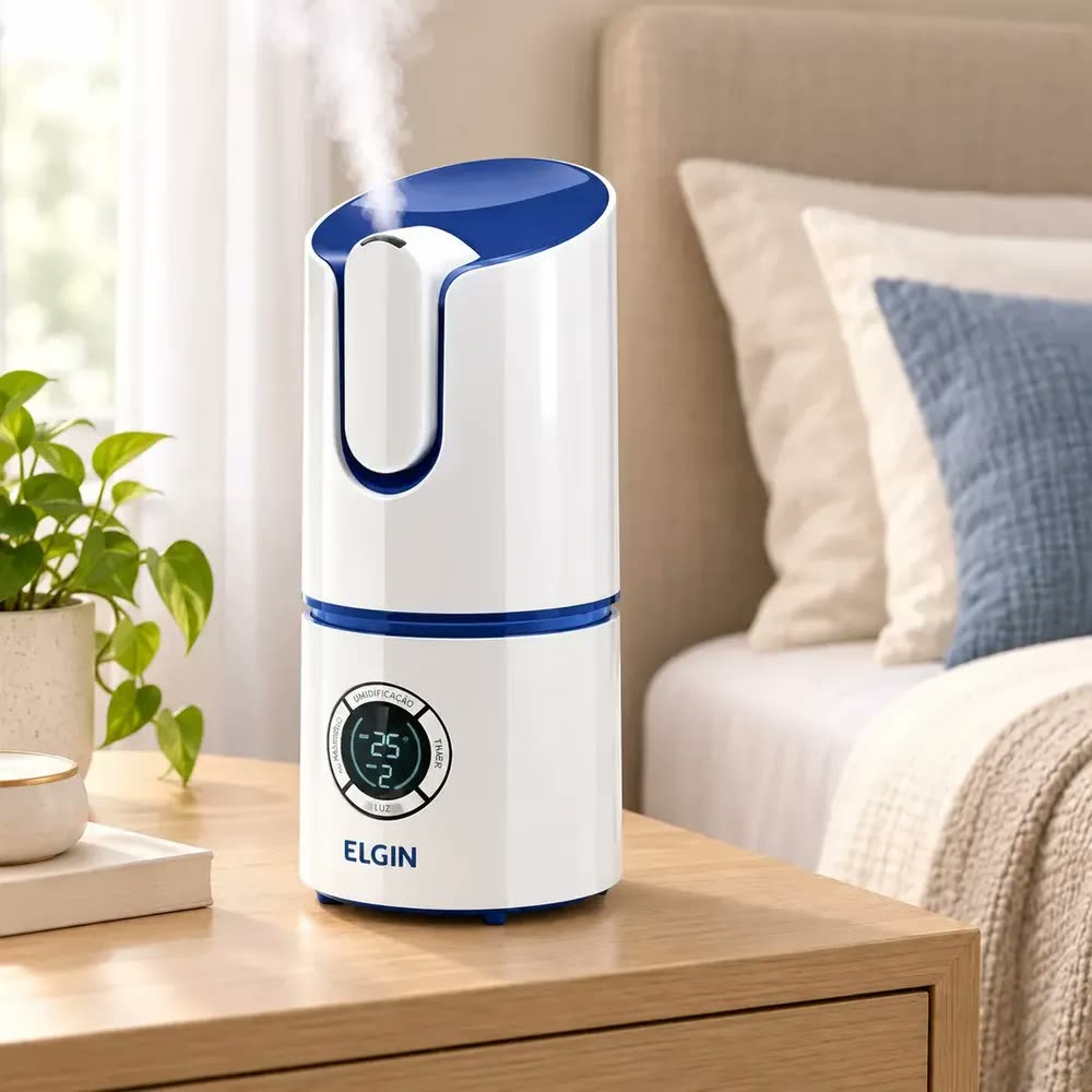 foto de Umidificador De Ar Elgin Ultrassónico Bivolt 127v 220v Ambiente Portátil 360° Difusor De Aromas Aromatizador Silencioso Quarto Bebe Com Tanque De Água Grande De 2,5 Litros Grande Risemberg