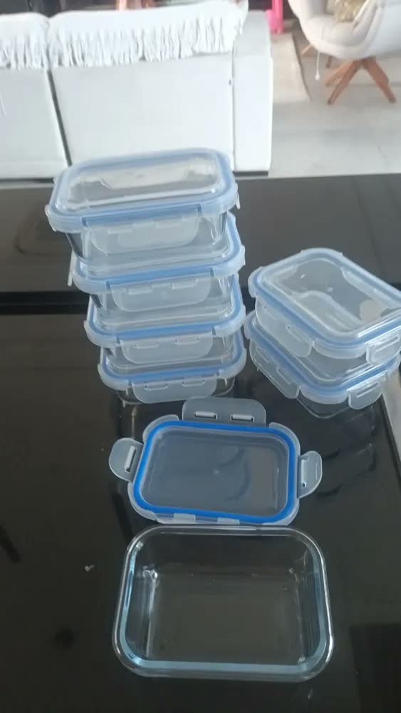 foto de Kit 10 Pote Vidro Hermético Marmita 370ml Micro-ondas Freezer Forno Organização Geladeira