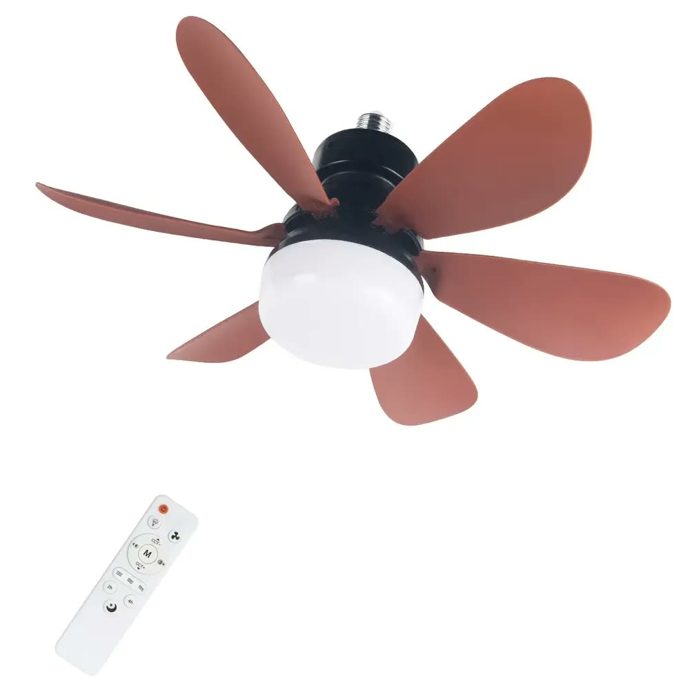 Luz Do Ventilador Do Teto , Com Luz Led E Controle Remoto, Suporte Para Lâmpadas E27, 6 Folhas, 3 Velocidades Do Vento, 42cm ，folha marrom ，