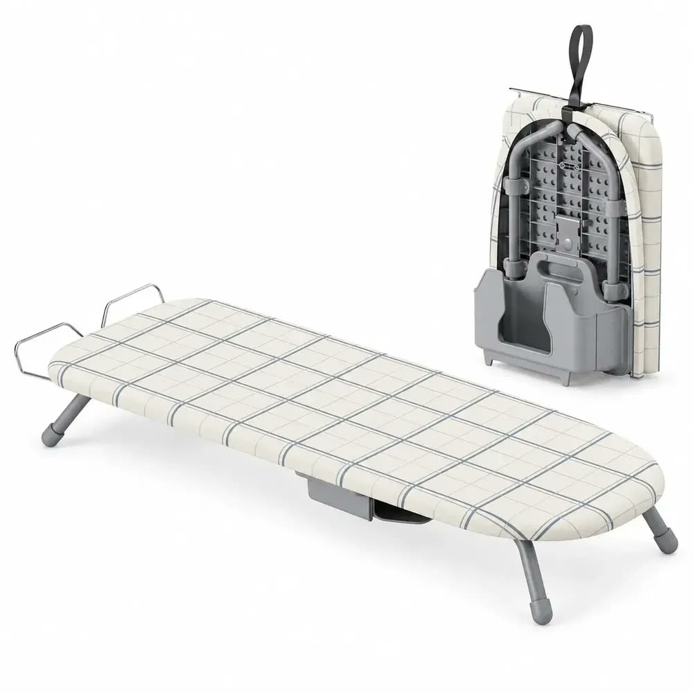LUMAI Tábua de Passar Roupa Ferro de Mesa Portatil - Passadeira Oxford Dobrável e Compacta - Suporte para Guardar o Ferro Junto - Gancho para Pendurar Parede - Tecido Antichamas