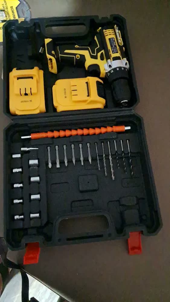 foto de Parafusadeira Furadeira Impacto Sem Fio 2 Baterias 48V Profissional Bivolt Maleta Kit Completo Acessórios LED Eixo Flexível Torque Ajustável Velocidade Variável Reversível Mandril 10mm Brocas Hardline