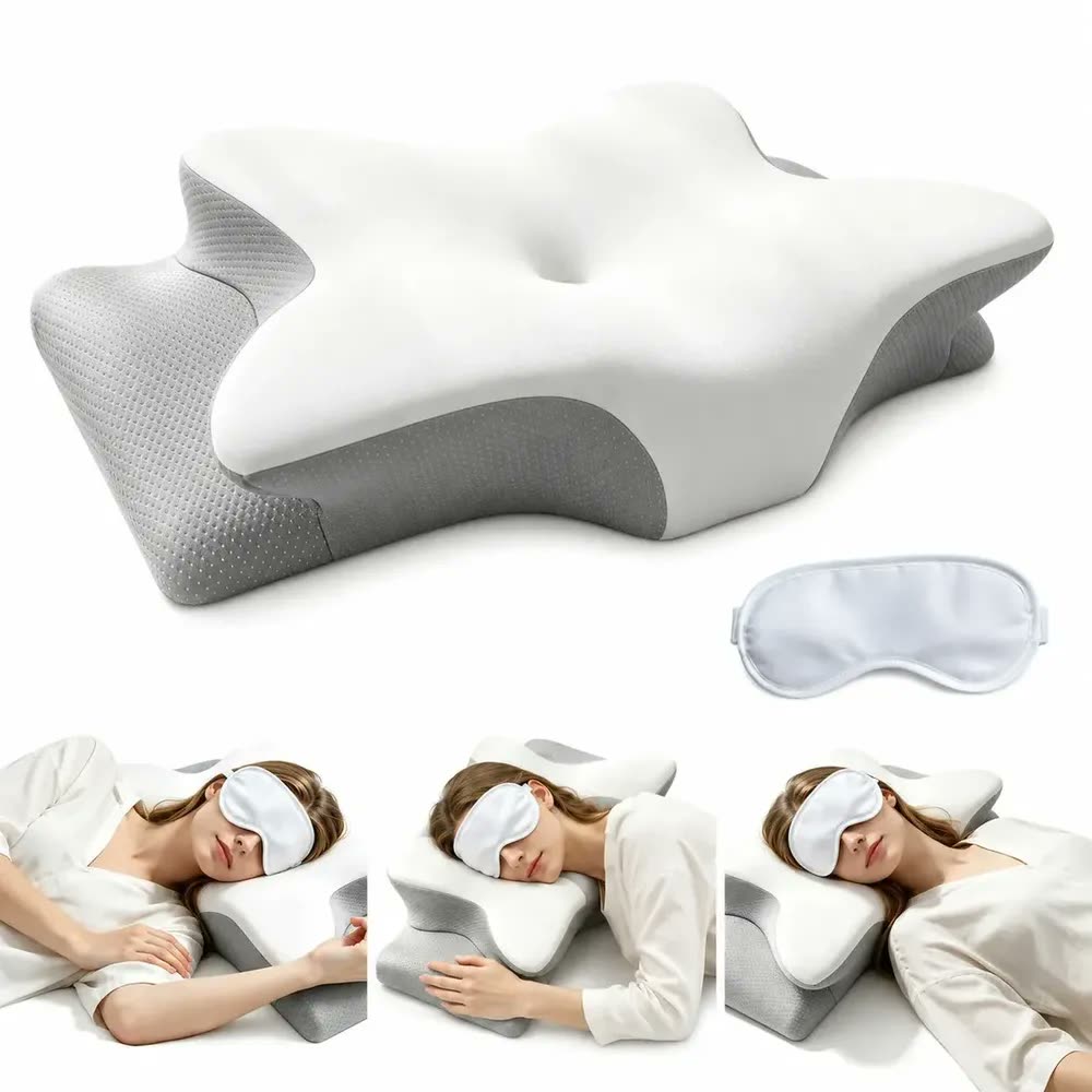 foto de Pluma Negra Travesseiro Cervical Ortopédico de Espuma Viscoelástica Anti-Ronco, Ergonômico e Respirável, Suporte para Pescoço e Coluna, Conforto para Dormir de Lado e de Costas, Capa Removível Lavável