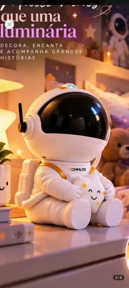 foto de Luminária Astronauta Led Nebulosa Projetor Galáxia Estrelas Abajur Quarto Infantil Luz Noturna Teto Parede Controle Remoto 360° Decoração Espacial Pequeno Commlite