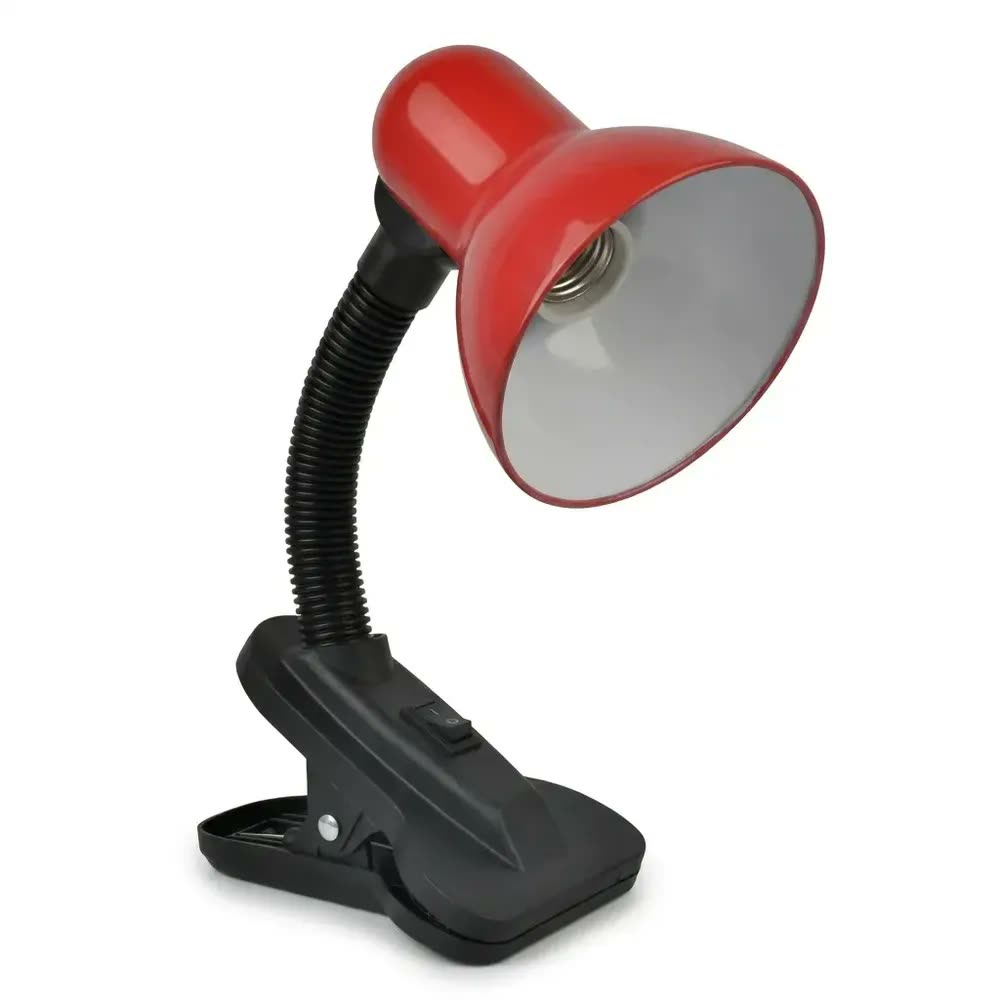foto de Luminária Abajur Haste Flexível Mesa Escritorio Quarto Garra Clip Vermelha Bivolt