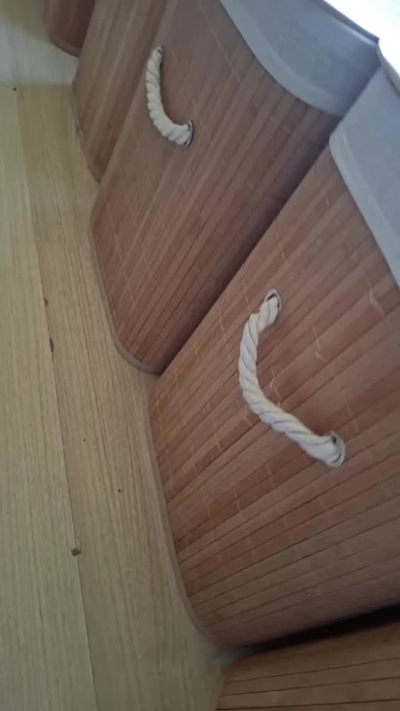 foto de Cesto Organizador De Roupa Suja Bambu 50 Litros Com Tampa Palha Liso Com Alça Banheiro Lavanderia