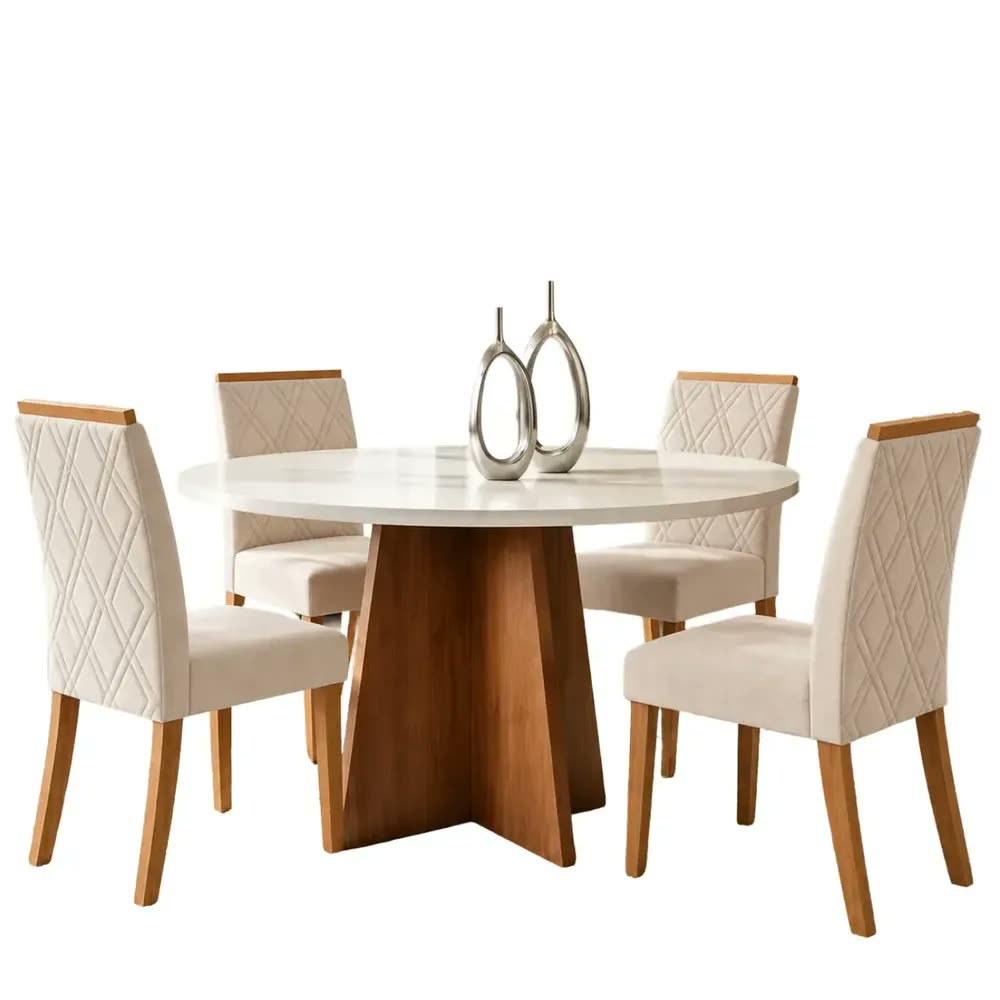 foto de Jogo de Jantar Redondo 4 Cadeiras Inova Magazine Mesa Slim e Vita