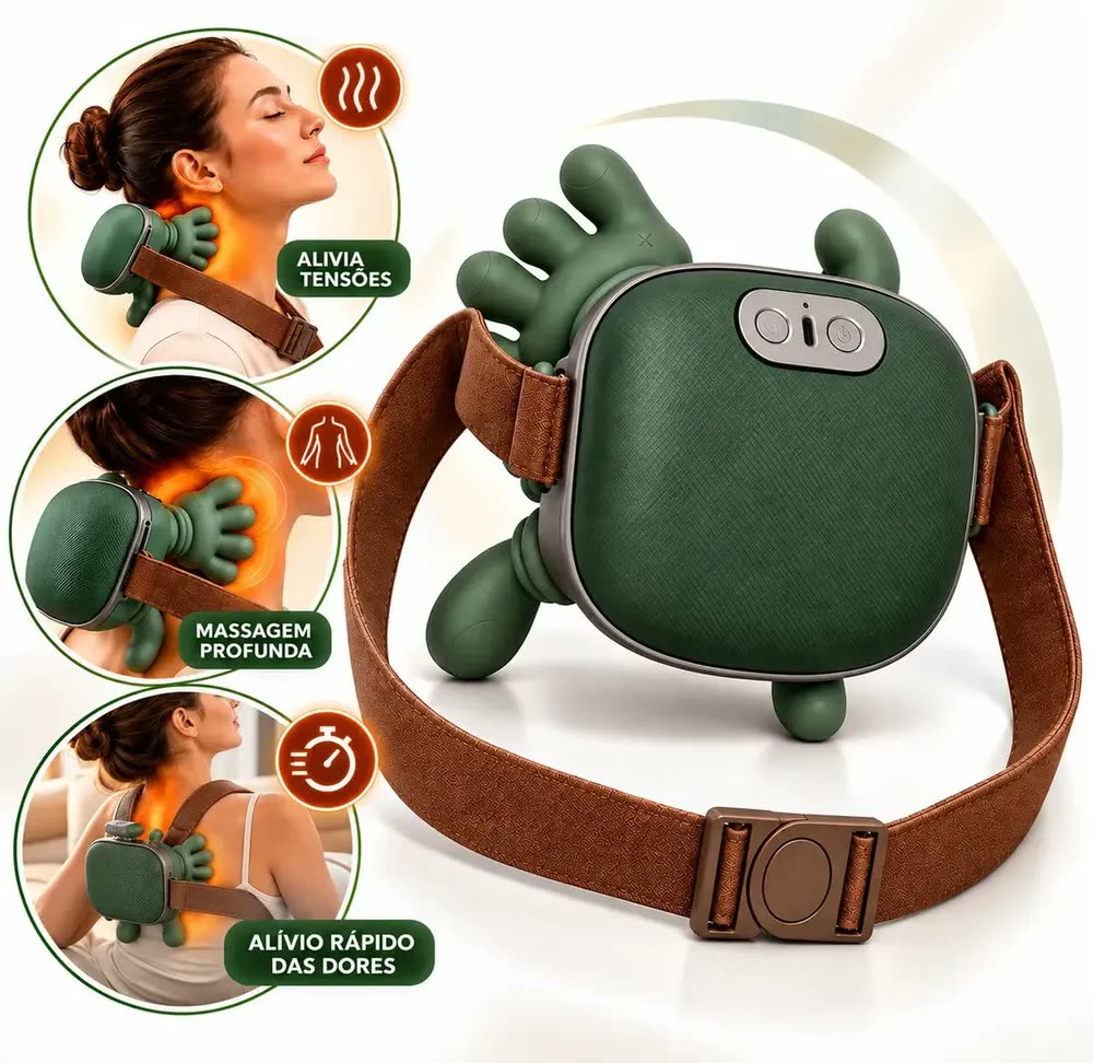 foto de Massageador Cervical Elétrico 3D Pescoço Ombros Aquecimento Recarregavel Sem Fio Massagem Profunda Relaxante Calor Mãozinha Marca Landara