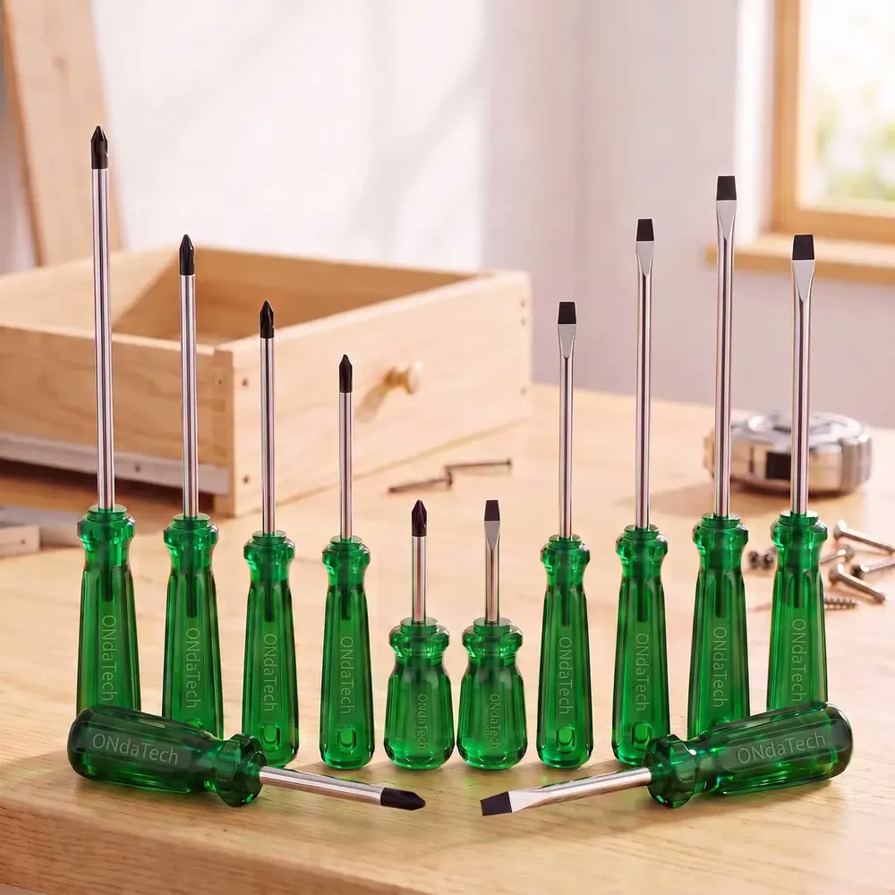 Jogo Kit Chave de Fenda e Phillips Profissional Imantada 12 Peças Aço Cromo Vanádio CRV Ponta Magnética Cabo PVC Ergonômico Antiderrapante Ferramenta Manual Montagem Manutenção Reparos Uso Doméstico